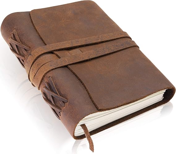 Scriveiner Premium Handmade Leather Journal 8x6 Inch Unlined Leather Bound Daily Writing Notebooks & Journals to Write in for Men & Women, Cotton Paper Antique Travel Diary