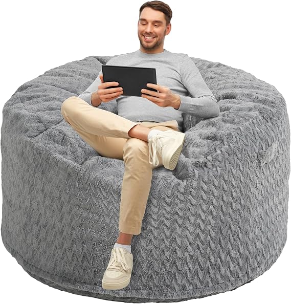 Homguava Bean Bag Chair: 4' Bean Bags with Memory Foam Filled, Large Beanbag Chairs Soft Sofa with Dutch Chevron Plush Cover 4FT(44"44"26"),Grey