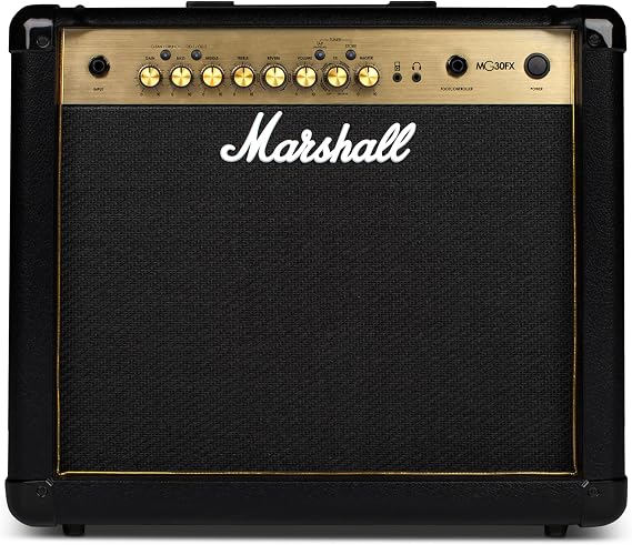 Marshall MG30GFX Combo Guitar Amplifier - Clean, Crunch, Overdrive Channels | Reverb/Delay Digital Effects | 3-Band EQ | 3.5 mm Headphones Out | 30W Output - Black