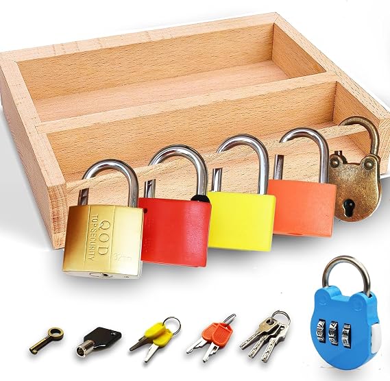 Inslat Montessori Lock and Key Toy Set for Toddlers, Educational STEM Lock Toys Matching Games Set with Wooden Tray for 3-5 Year Old Kids