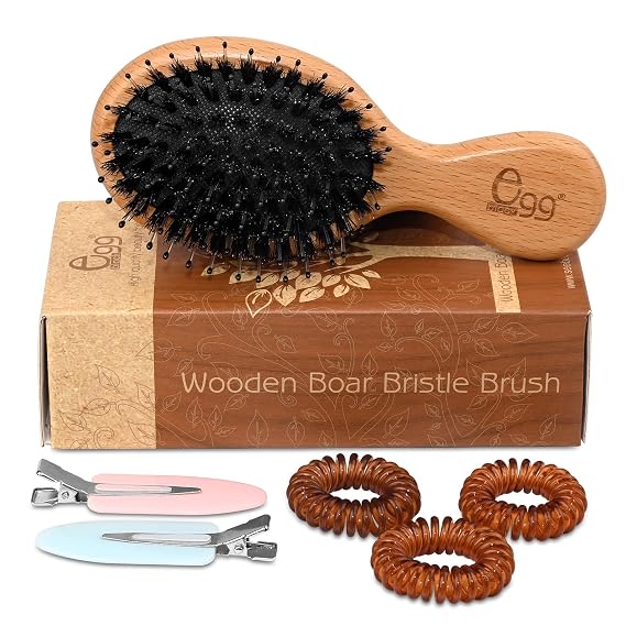 BLACK EGG Mini Hair Brush - Mini Boar Bristle Hair Brush for All Hair Types Tangle-Free Hair Comb for Women Men Kids - Detangling Travel Hairbrush
