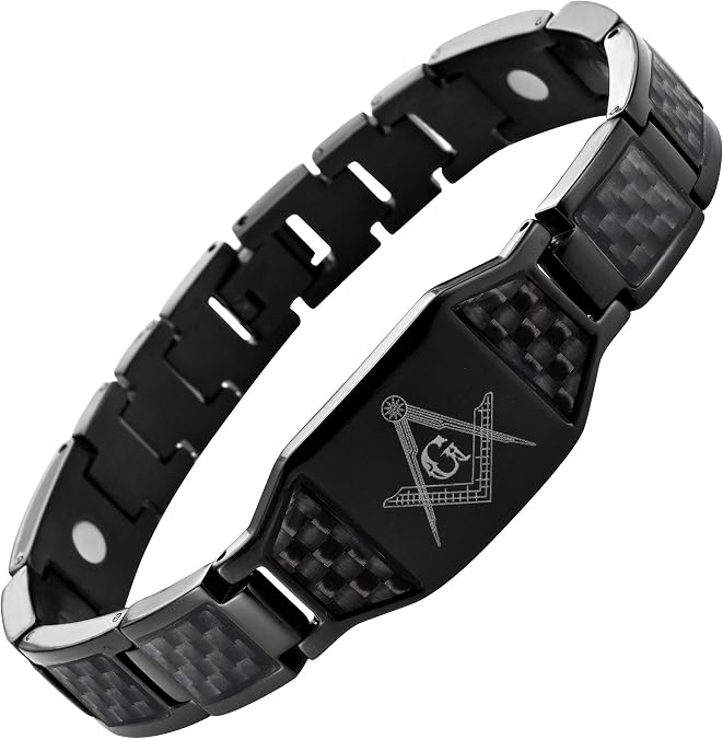 MasonicMan Mens Freemasonry Bracelet All Black Titanium Masonic Emblem