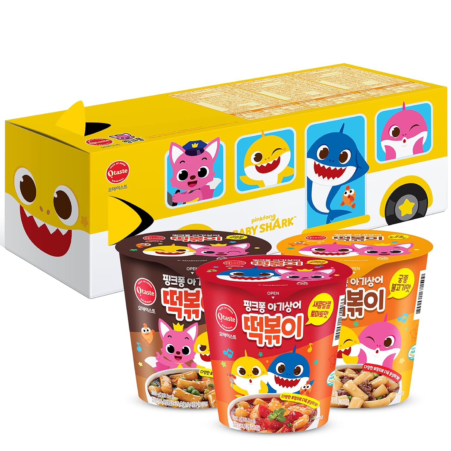 Otaste Baby Shark Tteokbokki Bus Pack 3 Flavors - Sweet &amp; SpicyBulgogiJjajang - Korean Street Food, Instant Asian Meal, Retort Rice Cake, Alternative To Ramen and Ramyun