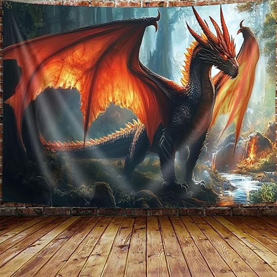 Jipusai Medieval Dragon Tapestry, 60x40in Wall Art for Bedroom, Living Room, Office Decor