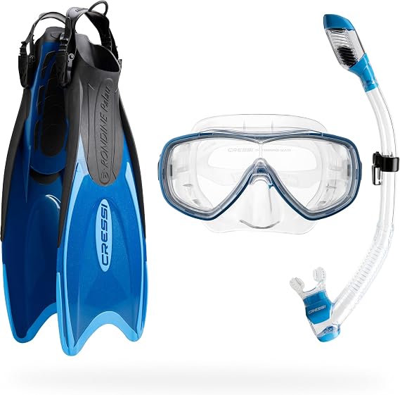 Cressi Adult Snorkel Set, Palau Set, Dry Top Snorkel, Swim Fins, Travel Bag