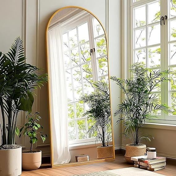KOMCOTE 71x28 Inch Arched Floor Mirror - Full Length Gold Standing Mirror for Bedroom, Living Room, Dressing - Tall Leaner Mirror with Arch Design, Wall or Free-Standing Decor