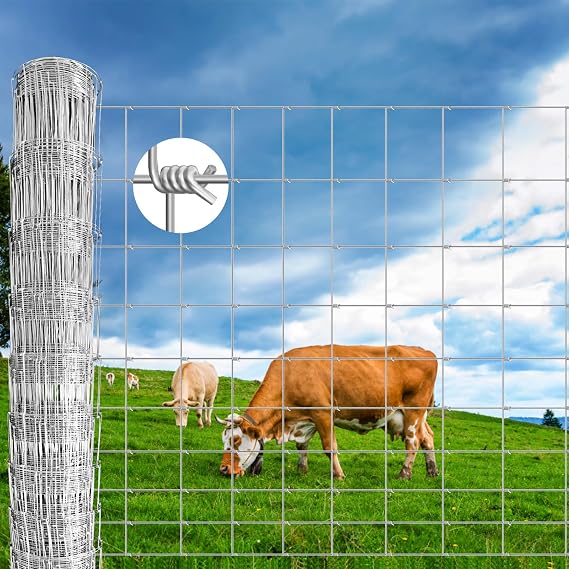 Farm Fence 4FT x 100FT, Heavy Duty Livestock Fence, Galvanized Welded Wire Fence for Deer, Cattle, Goat, Hog, Sheep, Animals and Field Protection