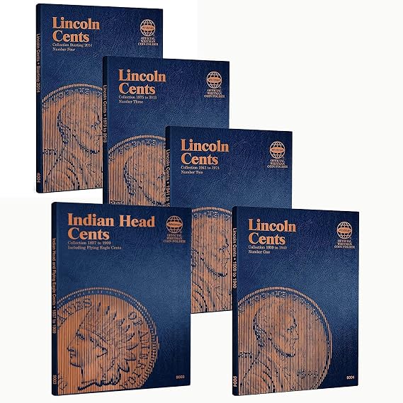 Whitman US Flying Eagle, Indian and Lincoln Cent Coin Folder Five Volume Set 1857 - Date #s 9003, 9004, 9030, 9033, 4004