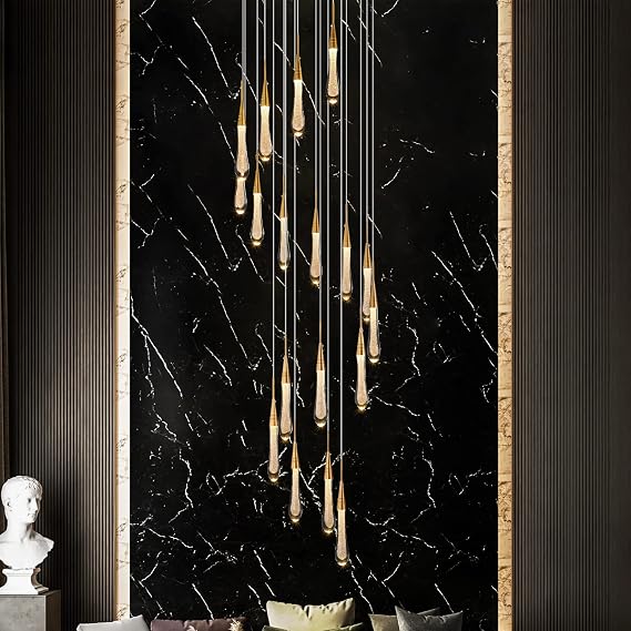 18 Light Modern Crystal Chandelier Dimmable LED Gold Ceiling Light Crystal Bubble Pendant Lights Living Room Lobby 90W Stair Chandeliers [Energy Class F]