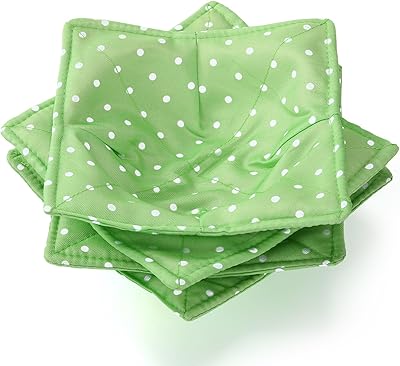 Cunhill 4 Pcs Cotton Microwave Bowl Cozy Holders for Hot Food Hot Pads Soup Bowl Potholders Heat Resistant Multipurpose Quilted Safe Holders for Kitchen Plate SupplyPale Green,Dot