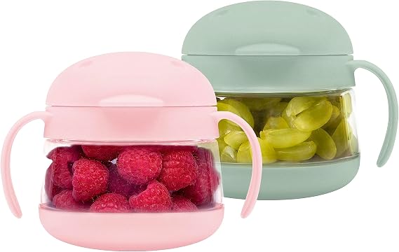 Ubbi Tweat Snack Container for Kids & Toddlers, Sage Green & Blush Pink | Tritan Spill-Proof Snack Cups, BPA-Free, On-the-Go Toddler Essentials, Portable Travel Food Storage