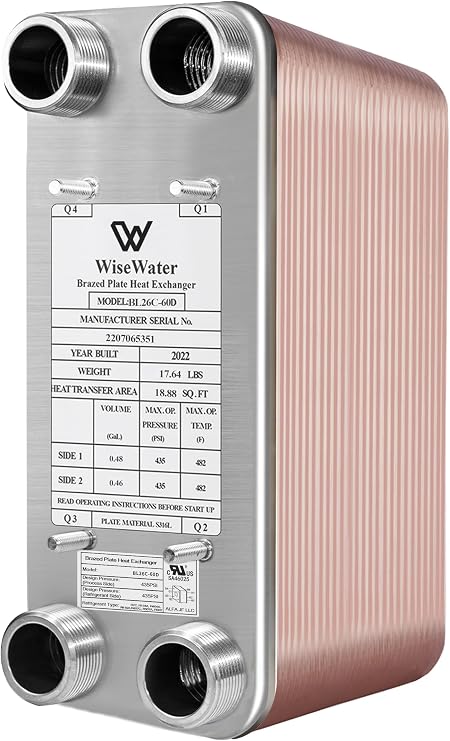 AB Plate Heat Exchanger,5"x 12" 60 Plates Water To Water Heat Exchanger, Copper/SS316L Stainless Steel Brazed Plate Heat Exchanger For Floor Heating, Water Heating, Snow Melting