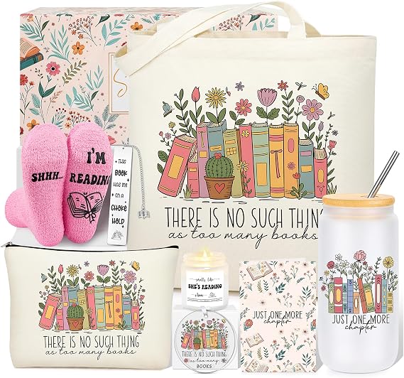 Book Lovers Gifts, Bookish Gifts for Book Lovers Readers Women | Book Accessories for Reading Lovers Basket Set of 8