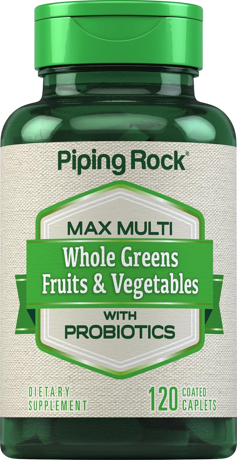 Piping Rock Fruits and Veggies Supplement | 120 Caplets | Fruit and Vegetable Blend with Probiotics | Max Multi Vitamin | Non-GMO, Gluten Free