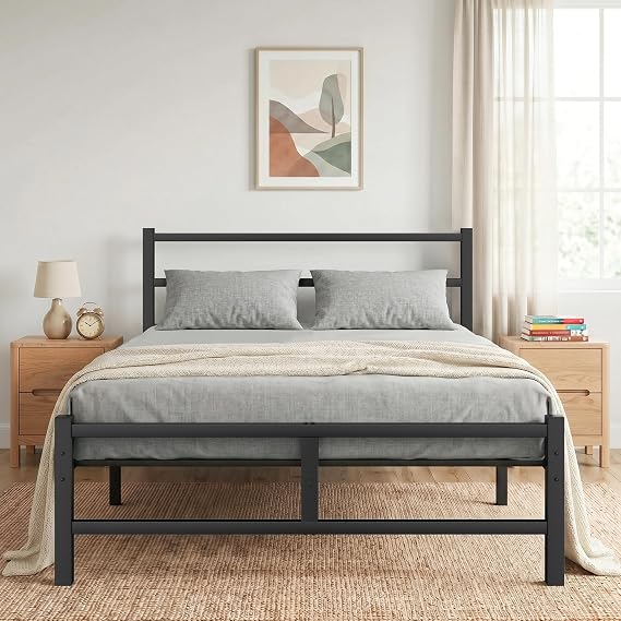 Frost IX Double Bed Frame, 4ft6 All Metal Slats Support Platform Bed Frame with Under-Bed Storage Space, Easy Assembly, Noise Free, No Box Spring Needed, Black