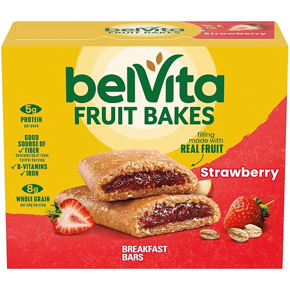 belVita Fruit Bakes, Strawberry, Soft Baked Breakfast Bars, 5 Packs