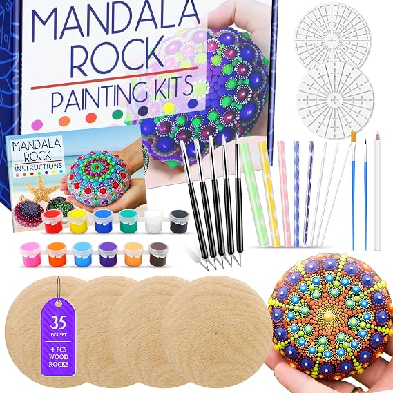 apolyone 35-Pack Mandala Rock Painting Arts & Crafts Kit for Adults Women
