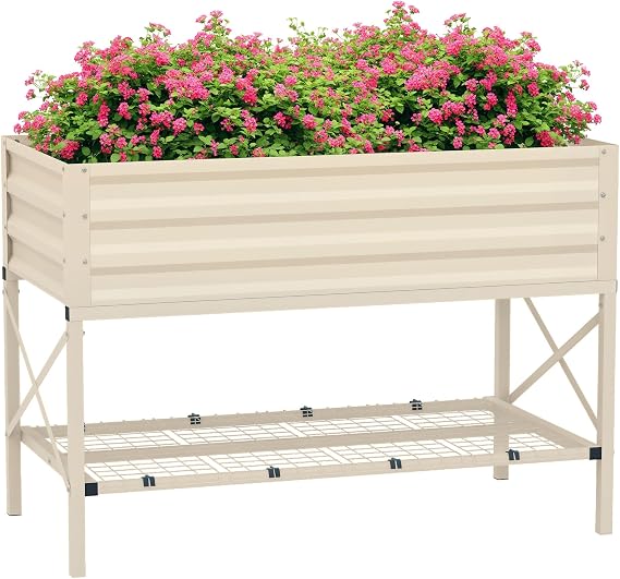 Outsunny Raised Garden Bed with Galvanized Steel Frame, Cream