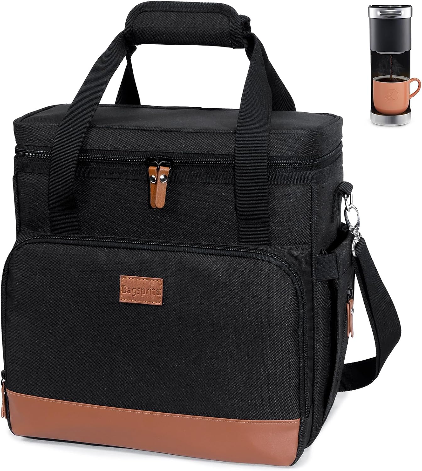 BAGSPRITE Coffee Maker Travel Bag Compatible with Keurig K-Mini or K-Mini Plus, Single Serve Coffee Brewer Carrying Case with Multiple Pockets for K-Cup Pods, Storage Bag with Shoulder Strap, Grey,