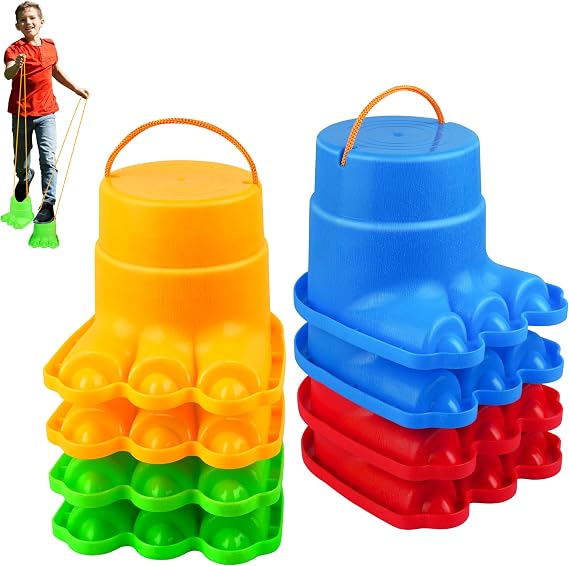 IROO Balancing Stilts for Kids, 4 Pairs Walking Monster Feet for Balance and Coordination, Toys for Girls & Boys Age 4-10 Years Old Indoor or Outdoor Play (8 Total)