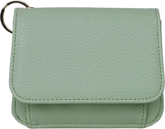 Julia Buxton Vegan Leather RFID Blocking Card Case for Women, Mini Wallet with ID Window & Back Zipper Pocket, Sage Green