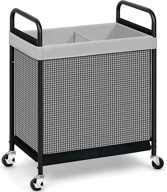 STORAGE MANIAC Rolling Laundry Hamper with Wheels 2-Section Laundry Sorter Rolling Laundrys Basket on Wheels with Removable Bag Clothes Hamper Laundrys Organizer Cart Bathroom Bedroom 100L Grey