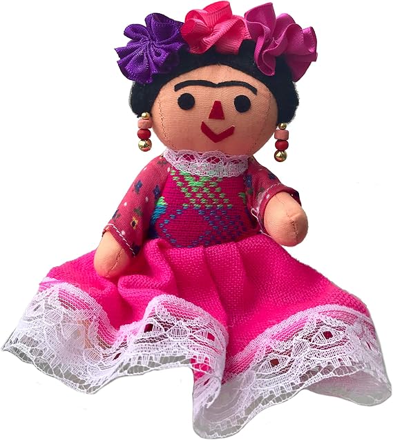 Mexican Handmade Maria Painter Rag Doll - 6.5 inches (Pink)