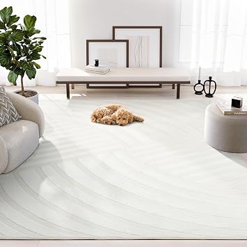 Abani Zen 5' x 8' Cream Rug Neutral Modern Linear Pattern, Soft Area Rug for Living Room & Bedroom, Durable & Easy to Clean