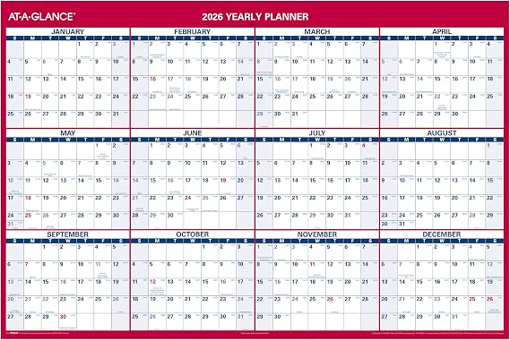 AT-A-GLANCE 2026 Erasable Calendar, Dry Erase Wall Planner, 48" x 32", Extra Large, Vertical-Horizontal, Reversible (PM3262826)