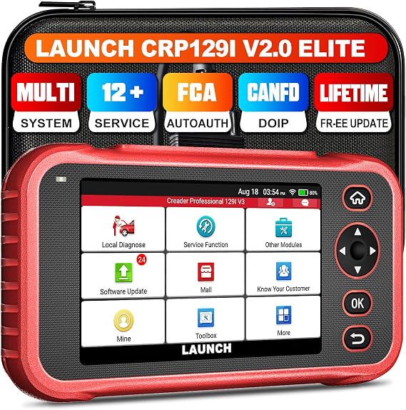LAUNCH CRP129I V2.0 OBD2 Scanner, New Upgrade of CRP123 Diagnostic Tool for Car, ABS/SRS/AT/Engine Code Reader, 12 Reset Functions, FCA AutoAuth & Auto VIN, CANFD & DoIP, Lifetime Free Updates