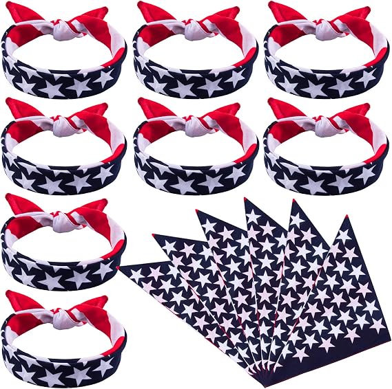 Duufin 13 Pieces American Flag Bandanas USA Patriotic 4th of July Bandana | USA Flag Bandana for Women Men Unisex Headwear Handkerchief Bandanas Patriotic Accessories