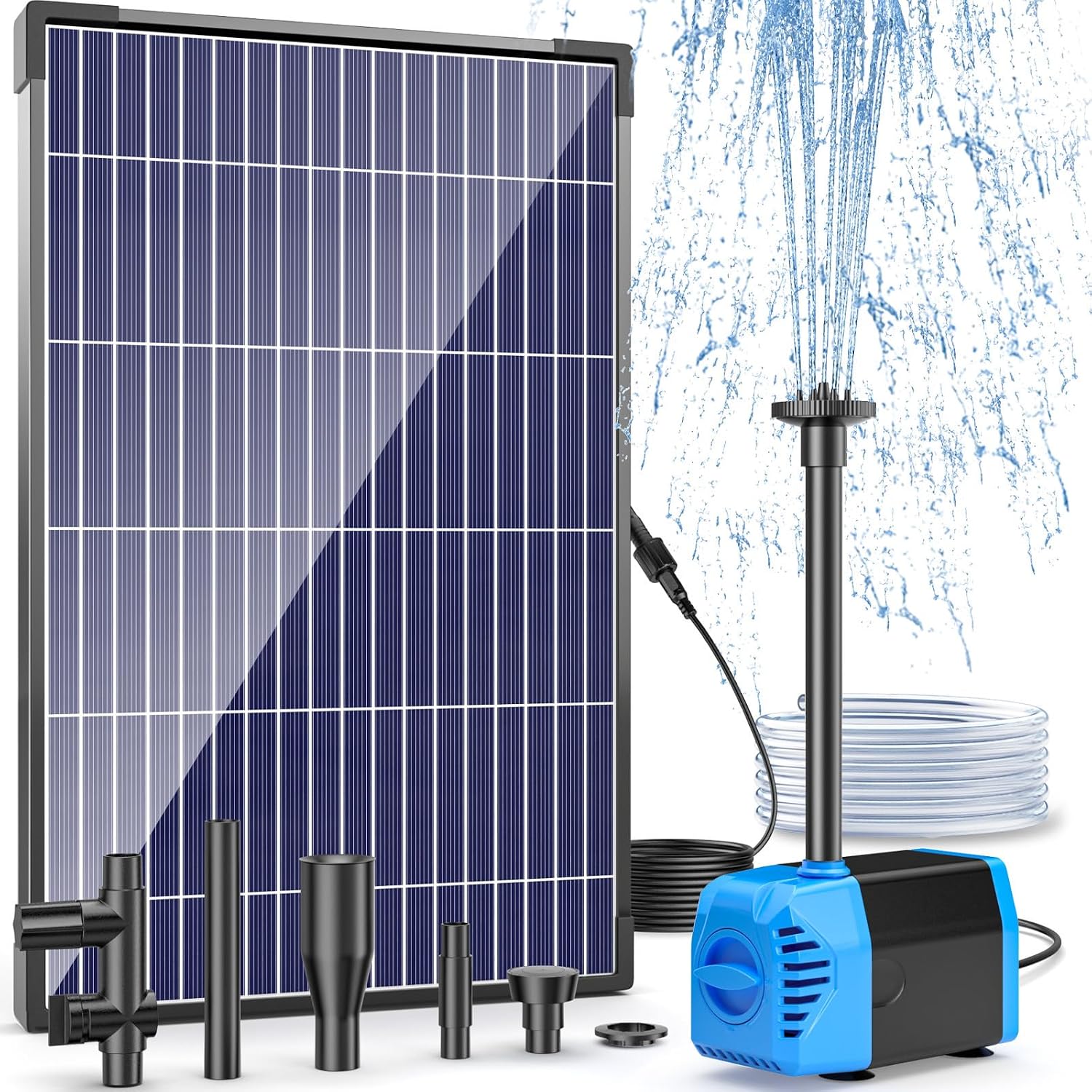 POPOSOAP Solar Water Fountain Pump, 12W Solar Water Pump with 160GPH GPH Adjustable Flow, Solar Fountain Pump with 16.5Ft Cord 6.6Ft Tubing for Fountain,Wildlife Garden, Pond, Waterfall, Hydroponics