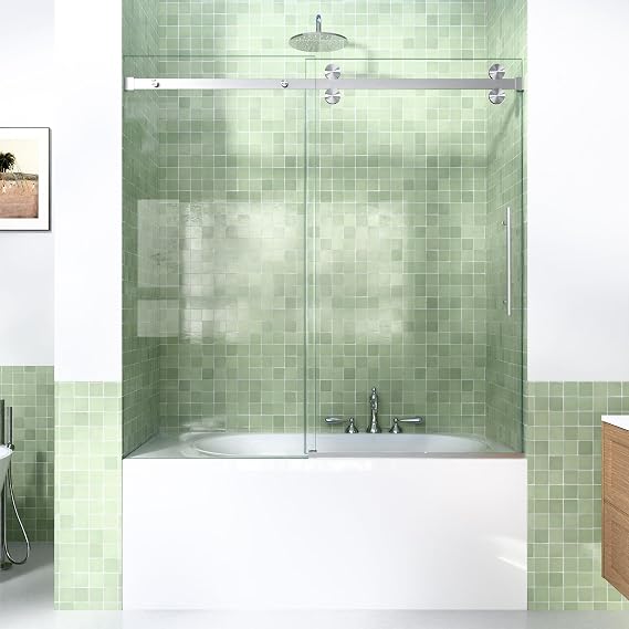 56"-60" W x 60" H Frameless Sliding Bathtub Shower Door, 8mm Tempered Glass