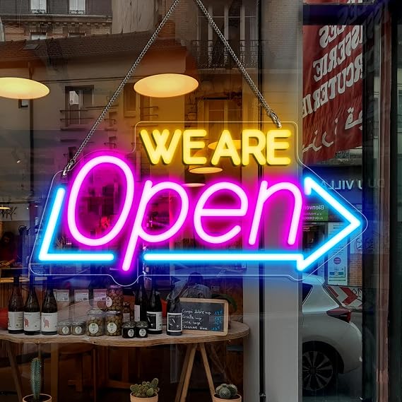 LED Neon WE ARE Open Signs, 16''x 7.8'' Open Sign for Business, Ultra Bright Neon Open Sign Electric Light Up Sign for