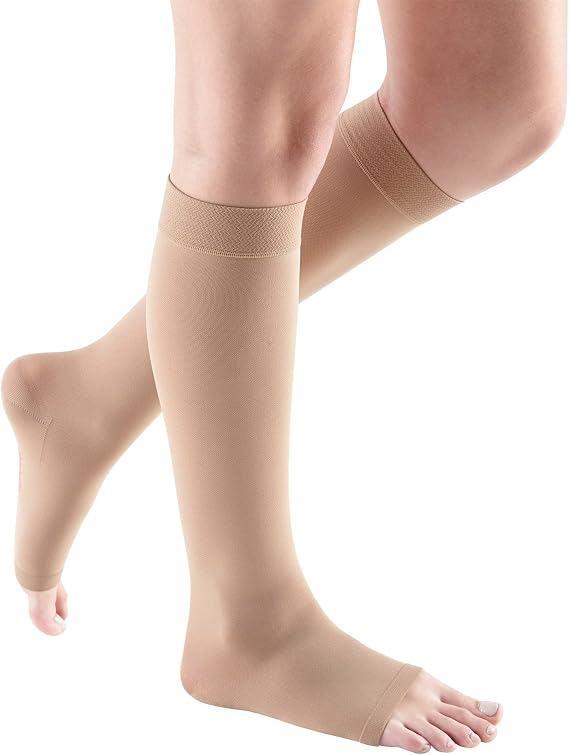 Mediven Women's Comfort Knee High 15-20 mmHg Open Toe Compression Stockings | Open toe graduated knee high stockings for women with soft comfort fit, opaque style, and everyday support.
