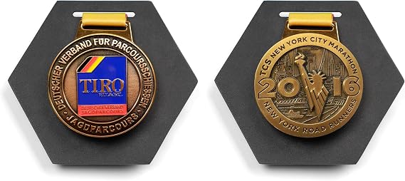 Medal Hanger Display, Metal Wall Holder, Black, Hexagon, 2 Pcs | Honeycomb, Holds 1 Medal each one, Metal Medal Rack, Wall Mountable, for Marathons, Triathlon, Sports, Military Awards