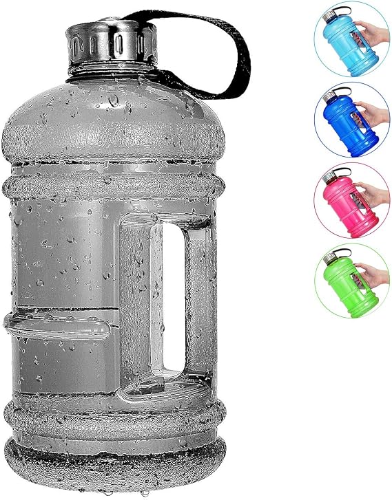Half Gallon Big Water Bottle, 2.2L/73 OZ Large Leak Proof Sports Jug with Handle,Huge BPA Free PETG Plastic Wide Mouth Drinking Container Flask for Fitness Gym Biking Outdoor