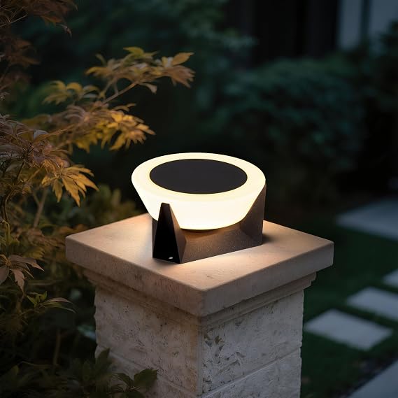 Outdoor Post Light, 11.02" Pillar Lights Wired Modern Grey Fence Deck Posts Glass Shade Column Lamp Waterproof Outside 3000K Warm LED with E26 Bulb for Flat Surface Patio Garden Decoration