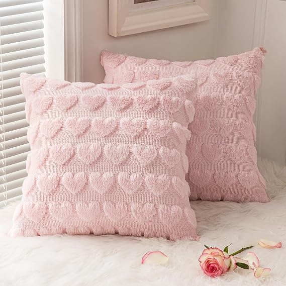 MIULEE Valentines Pillow Covers Heart 18x18 Inch Light Pink Set of 2