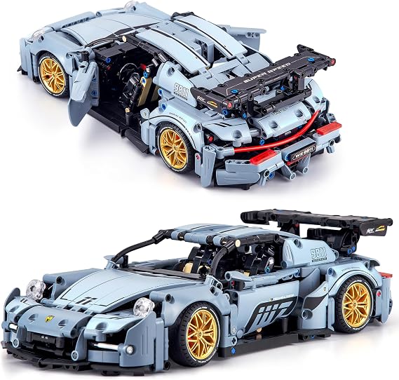 HIGH GODO Technology car building blocks, 1:14 super sports racing car model building blocks set, gifts for teenagers from 14 years or adults (Blue)