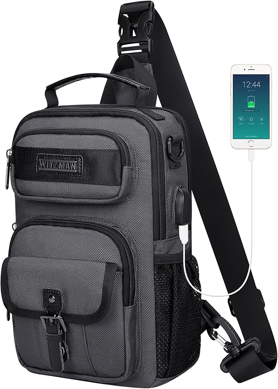 WITZMAN Sling Bag for Men Convertible Sling Backpack with USB Charging Port