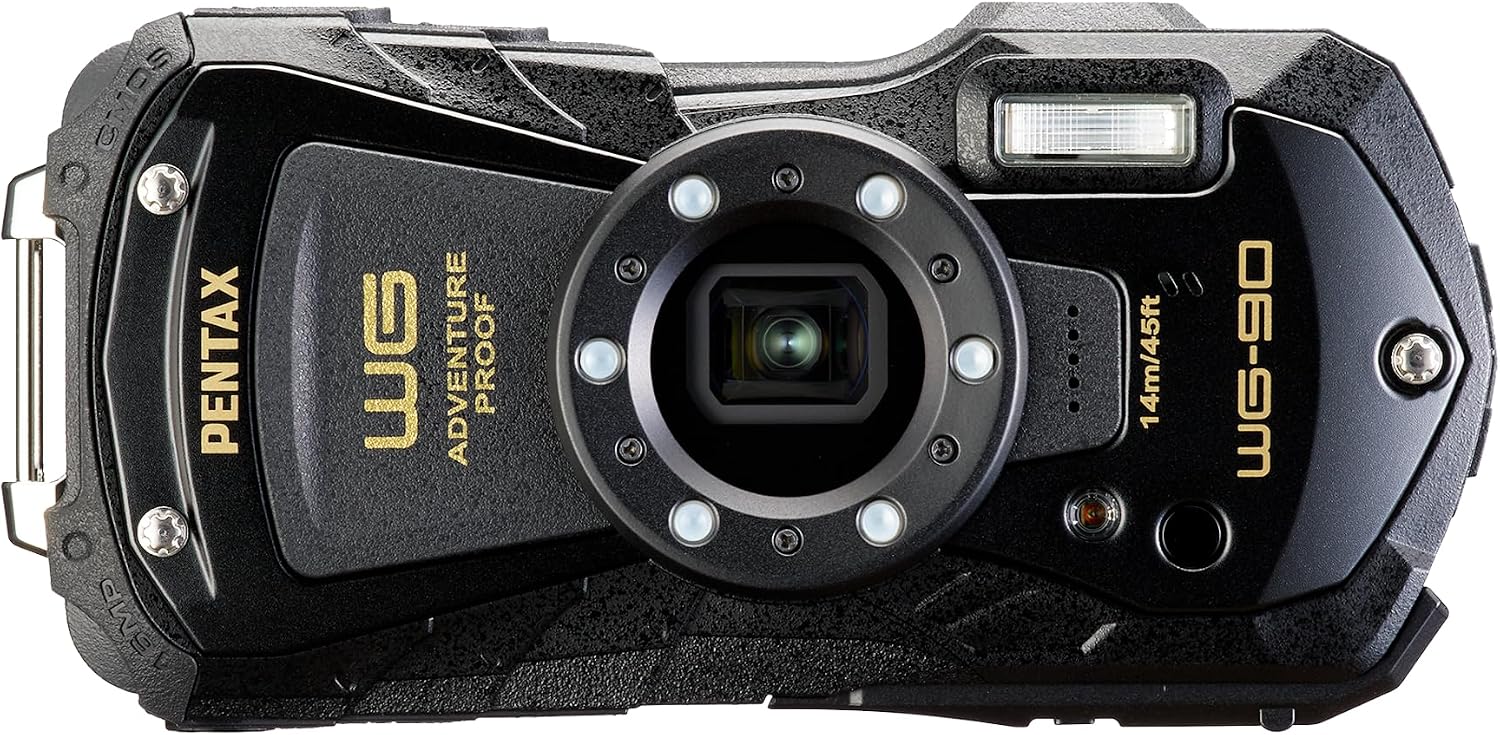 Pentax WG-90 Black Genuine Waterproof Digital Camera, Waterproof up to 39.1 ft 14 m 2 Hours Continuous, 5.9 ft 1.6 m Shock Resistant, Dustproof, Cold Resistant to -10 °C, Tough Body for Outdoors