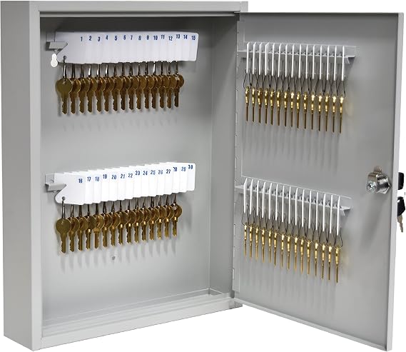 BankSupplies Fort Knox Key Holder Cabinet - 60-Key Cabinet - 60 Easy-to-Write-On Key Tags - Piano Hinged Door - Standard Keyed Lock - Steel Construction - Key Lock Box