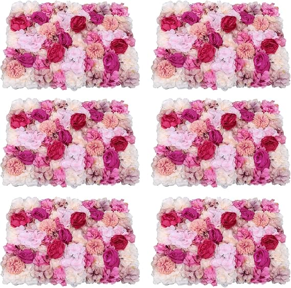 Flowers Wall Backdrop 15.7x23.6 Inch,6pcs Floral Wall Panel Artificial Silk Rose Decor Ideal,Backdrop Flowers,Waterproof for Wedding Celebrations, Festive Party Backdrops and Elegant Home Decor