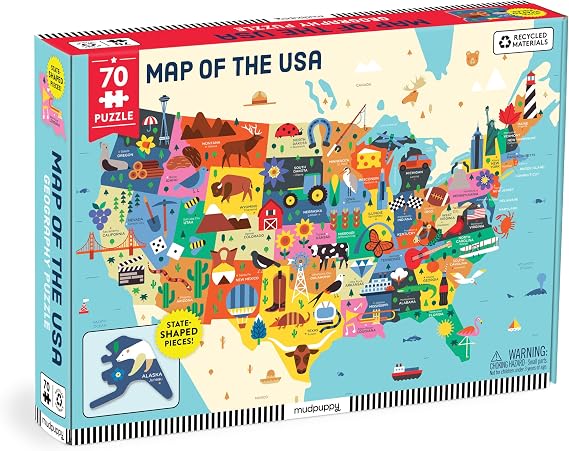 Mudpuppy Map Of The USA 70 Piece Geography Puzzle with State-Shaped Pieces and Iconic Landscapes Cultural Items And More
