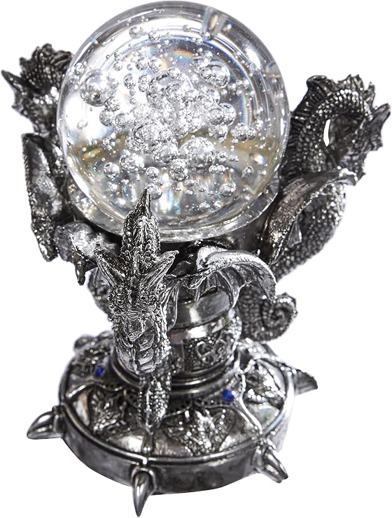 Design Toscano Dragons of Corfu Castle Gotik Dekor Heykeli Küre Heykelcik, 13,8 cm, Gümüş Krom