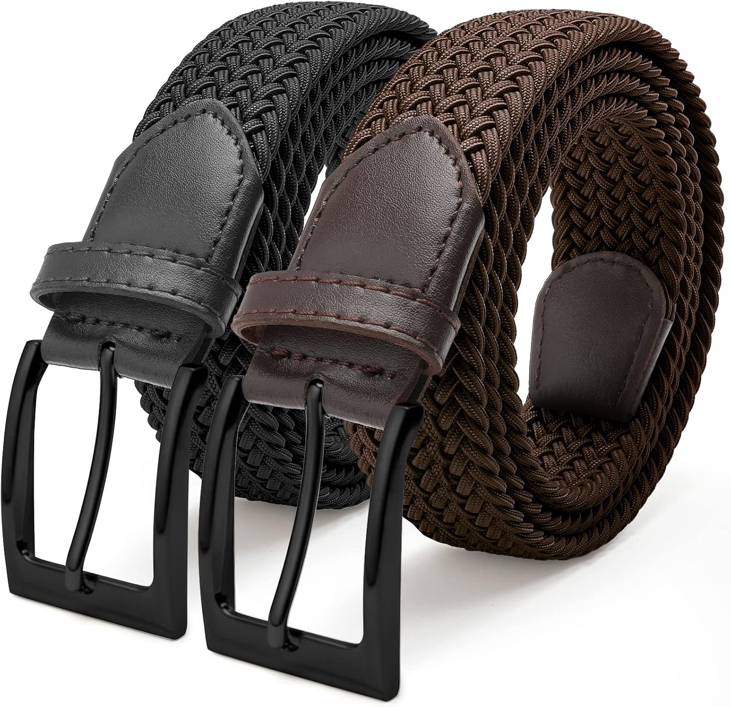 FAIRWIN Stretch Belts for Men 2 Pack Elastic Braided Golf 1.3 Woven Casual Men’s Belts No Hole for Jeans Pants