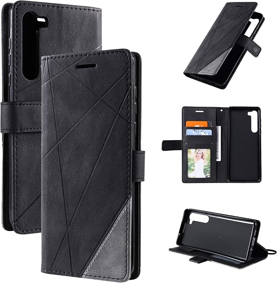 Case for Motorola Edge 5G, Flip PU Leather Cover, Black, Lightweight, Card Slot