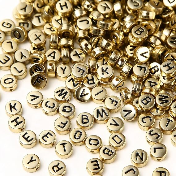 500Pcs Letter Beads for Bracelet Making, Gold Alphabet Beads & Number Beads, Flat Acrylic Bracelet Letter Beads, Gold Beads & Letters for Bracelet Making DIY Jewelry Crafts