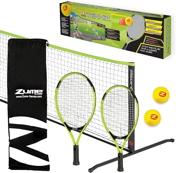 Zume Games Portable Badminton Set with Net, 4 Rackets, Shuttlecocks & Carrying Case Outdoor Lawn Game for Backyard, Beach, or Park Easy Setup, No Tools Required